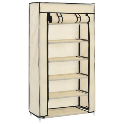 Berkfield Modern Shoe Cabinet With Cover Cream 58X28X106 Cm Fabric - image 1