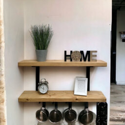 MKGT 90Cm Double Rustic Wooden Shelves Wall-Mounted Shelf With Seated Double Black L Brackets (Rustic Pine) - thumbnail 9