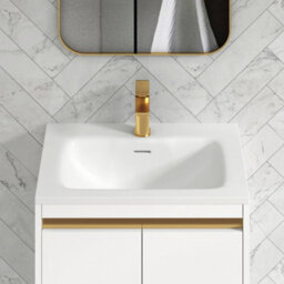 Royal Bathrooms Orion 600mm Matt White 2 Door Floor Standing Vanity Unit With Stone Basin & Brushed Brass Strip - thumbnail 6