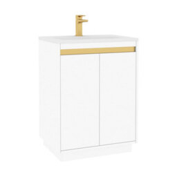 Royal Bathrooms Orion 600mm Matt White 2 Door Floor Standing Vanity Unit With Stone Basin & Brushed Brass Strip - thumbnail 8