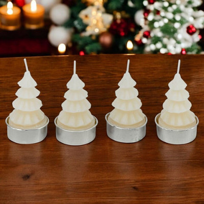 Urbn-Living Urbnliving 7Cm Height 4 Pcs White Christmas Tree Shaped Tea Light Candles Festive Holiday Decor Xmas Tealight - image 1