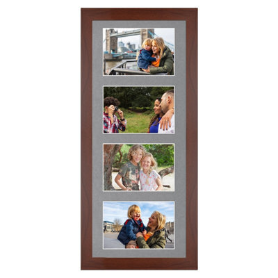 AK Frames 50X20Cm Rose Wood Modern Multi Photo Frame With Mid Grey Mount - Holds 4 Apertures (4X) 6X4 Photos - image 1