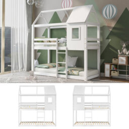 Abrihome Bunk Bed, Children Cabin Bed, Single Bed For Kids, Twin Sleeper, Solid Pine Wood,3Ft -White - thumbnail 7