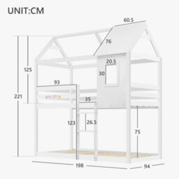 Abrihome Bunk Bed, Children Cabin Bed, Single Bed For Kids, Twin Sleeper, Solid Pine Wood,3Ft -White - thumbnail 5