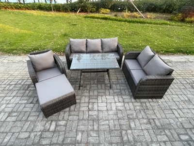 Fimous Outdoor Rattan Garden Furniture Set 7 Seater Patio Lounge Sofa Set With Dining Table Big Footstool Dark Grey Mixed - image 1