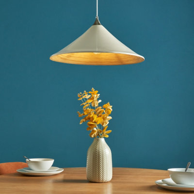 Litecraft Bamboo Satin Nickel & Cream Ceiling Pendant Light - image 1