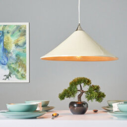 Litecraft Bamboo Satin Nickel & Cream Ceiling Pendant Light - thumbnail 6