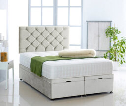 Comfy Deluxe Silver Plush Foot Lift Ottoman Bed With Memory Spring Mattress And Chesterfield Headboard 4Ft6 Double - thumbnail 1