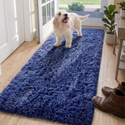 Oxford Homeware Shaggy Rug Anti-Slip Washable Soft Fluffy Living Room And Bedroom Rug (Navy, 60X220Cm) - thumbnail 1