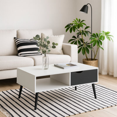 Wyld Haus Sapporo Coffee Table - White Top Matt Black Hairpin Legs 1 Drawer 1 Shelf - image 1
