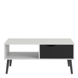 Wyld Haus Sapporo Coffee Table - White Top Matt Black Hairpin Legs 1 Drawer 1 Shelf - thumbnail 3