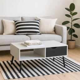 Wyld Haus Sapporo Coffee Table - White Top Matt Black Hairpin Legs 1 Drawer 1 Shelf - thumbnail 2