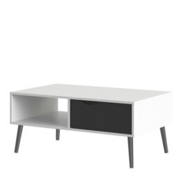 Wyld Haus Sapporo Coffee Table - White Top Matt Black Hairpin Legs 1 Drawer 1 Shelf - thumbnail 4