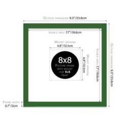 "8X8"" Green Picture Frame - 8X8"" Square Frame With 5X5"" Mount For 8X8""/5X5"" Pictures Art Deco Style Frame For Home Décor, 1 Pack" - thumbnail 2