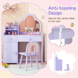 Costway Kids Vanity Table And Chair Set Girls Vanity Set W/ Cloud-Shaped Mirror Purple - thumbnail 8