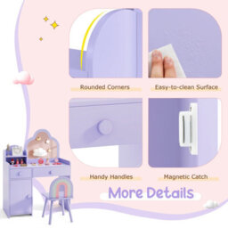 Costway Kids Vanity Table And Chair Set Girls Vanity Set W/ Cloud-Shaped Mirror Purple - thumbnail 9