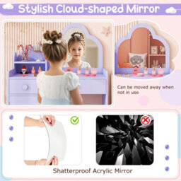 Costway Kids Vanity Table And Chair Set Girls Vanity Set W/ Cloud-Shaped Mirror Purple - thumbnail 5