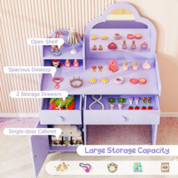 Costway Kids Vanity Table And Chair Set Girls Vanity Set W/ Cloud-Shaped Mirror Purple - thumbnail 6