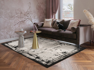 Mayfair Living Room Area Rug Metallic Sheen Contemporary Modern Frame Design - Black 160Cm X 230Cm - image 1