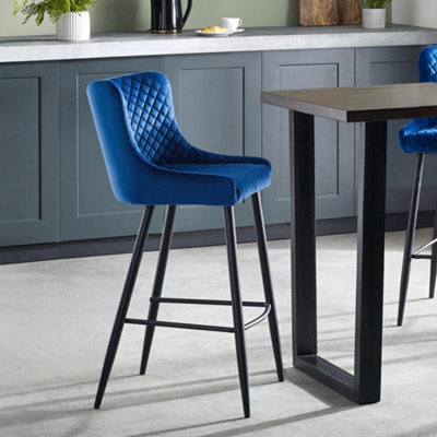 Julian Bowen Luxe Diamond Quilted Upholstered Bar Stool - Blue Velvet - image 1