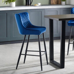 Julian Bowen Luxe Diamond Quilted Upholstered Bar Stool - Blue Velvet - thumbnail 1