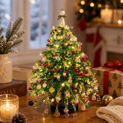 Amorly Light Up Diy 3D Beaded Christmas Tree Kit, Classic Green, Table Top Holiday Ornament, Contains Colourful Beads & Decor Charms - image 1