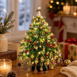 Amorly Light Up Diy 3D Beaded Christmas Tree Kit, Classic Green, Table Top Holiday Ornament, Contains Colourful Beads & Decor Charms - thumbnail 2
