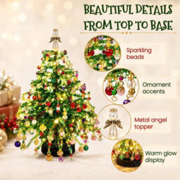 Amorly Light Up Diy 3D Beaded Christmas Tree Kit, Classic Green, Table Top Holiday Ornament, Contains Colourful Beads & Decor Charms - thumbnail 5