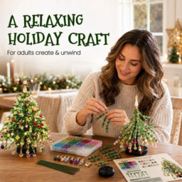 Amorly Light Up Diy 3D Beaded Christmas Tree Kit, Classic Green, Table Top Holiday Ornament, Contains Colourful Beads & Decor Charms - thumbnail 7