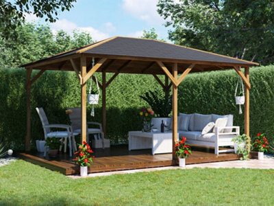 Dunster House Wooden Gazebo Utopia 430 4M X 3M Heavy Duty Garden Shelter, Roof Shingles Included - image 1