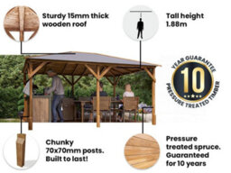 Dunster House Wooden Gazebo Utopia 430 4M X 3M Heavy Duty Garden Shelter, Roof Shingles Included - thumbnail 4