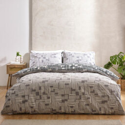 Catherine Lansfield Blocks Reversible Duvet Cover Set With Pillowcases Black - thumbnail 2