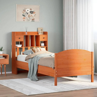 Berkfield Bookcase Bed Without Mattress Wax Brown 75X190 Cm Small Single Solid Wood Pine - image 1