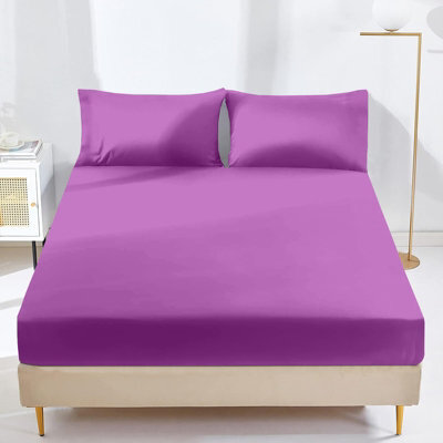 Oxford Homeware Purple Plain Dyed Fitted Sheet 25Cm Extra Deep Pocket Soft Easy Care Bedding Sheet (W)137Cmx(L)191Cm (Double) - image 1
