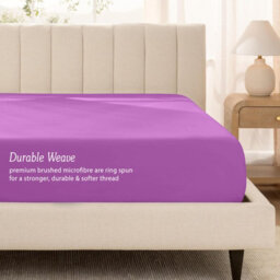 Oxford Homeware Purple Plain Dyed Fitted Sheet 25Cm Extra Deep Pocket Soft Easy Care Bedding Sheet (W)137Cmx(L)191Cm (Double) - thumbnail 3