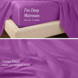 Oxford Homeware Purple Plain Dyed Fitted Sheet 25Cm Extra Deep Pocket Soft Easy Care Bedding Sheet (W)137Cmx(L)191Cm (Double) - thumbnail 4