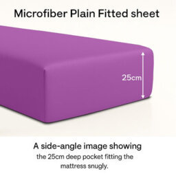 Oxford Homeware Purple Plain Dyed Fitted Sheet 25Cm Extra Deep Pocket Soft Easy Care Bedding Sheet (W)137Cmx(L)191Cm (Double) - thumbnail 2