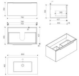 Affine 800mm Countertop Bathroom Vanity Unit Basin Wall Hung Furniture Soft Close White - thumbnail 8