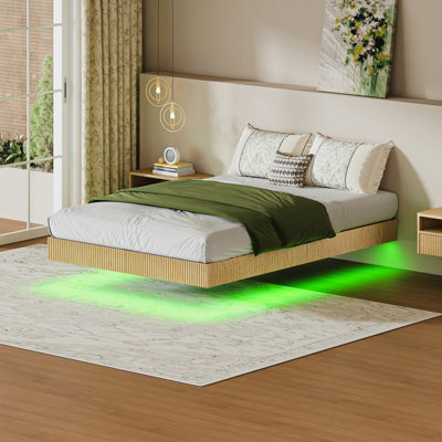 Matteo Modern Floating Bed Frame With Led Ambient Lighting, 135X200Cm, Natural - image 1