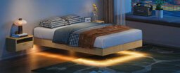 Matteo Modern Floating Bed Frame With Led Ambient Lighting, 135X200Cm, Natural - thumbnail 9