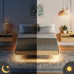 Matteo Modern Floating Bed Frame With Led Ambient Lighting, 135X200Cm, Natural - thumbnail 5