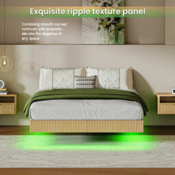 Matteo Modern Floating Bed Frame With Led Ambient Lighting, 135X200Cm, Natural - thumbnail 4