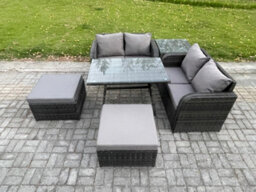 Fimous Garden Furniture Sets 6 Seater Rattan Furniture Manual Wicker Sofa Patio Conversation Set With 2 Big Footstool - thumbnail 1