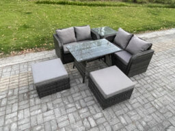 Fimous Garden Furniture Sets 6 Seater Rattan Furniture Manual Wicker Sofa Patio Conversation Set With 2 Big Footstool - thumbnail 2