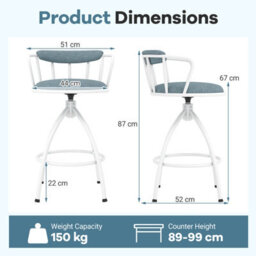 Costway Swivel Bar Stools Set Of 2 Modern Breakfast Chairs For Kitchen Island - thumbnail 2