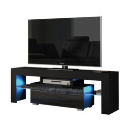 Floe Tv Unit 130Cm Black With High Gloss Doors And Led Lighting - Creative Furniture - thumbnail 4