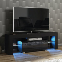 Floe Tv Unit 130Cm Black With High Gloss Doors And Led Lighting - Creative Furniture - thumbnail 5