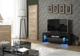 Floe Tv Unit 130Cm Black With High Gloss Doors And Led Lighting - Creative Furniture - thumbnail 2