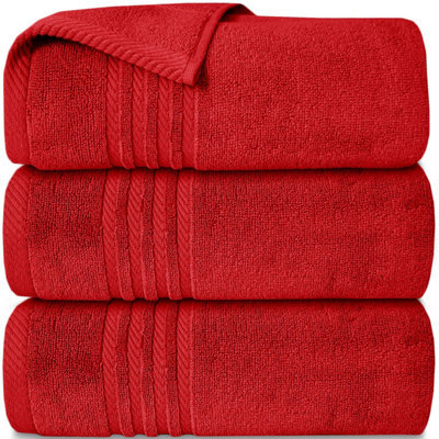 Casabella Towels 3 Pack Bath Sheets Large Bath Towel 80X140 Cm 100% Zero-Twist Cotton Highly Absorbent Towels Red - image 1