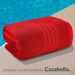 Casabella Towels 3 Pack Bath Sheets Large Bath Towel 80X140 Cm 100% Zero-Twist Cotton Highly Absorbent Towels Red - thumbnail 3